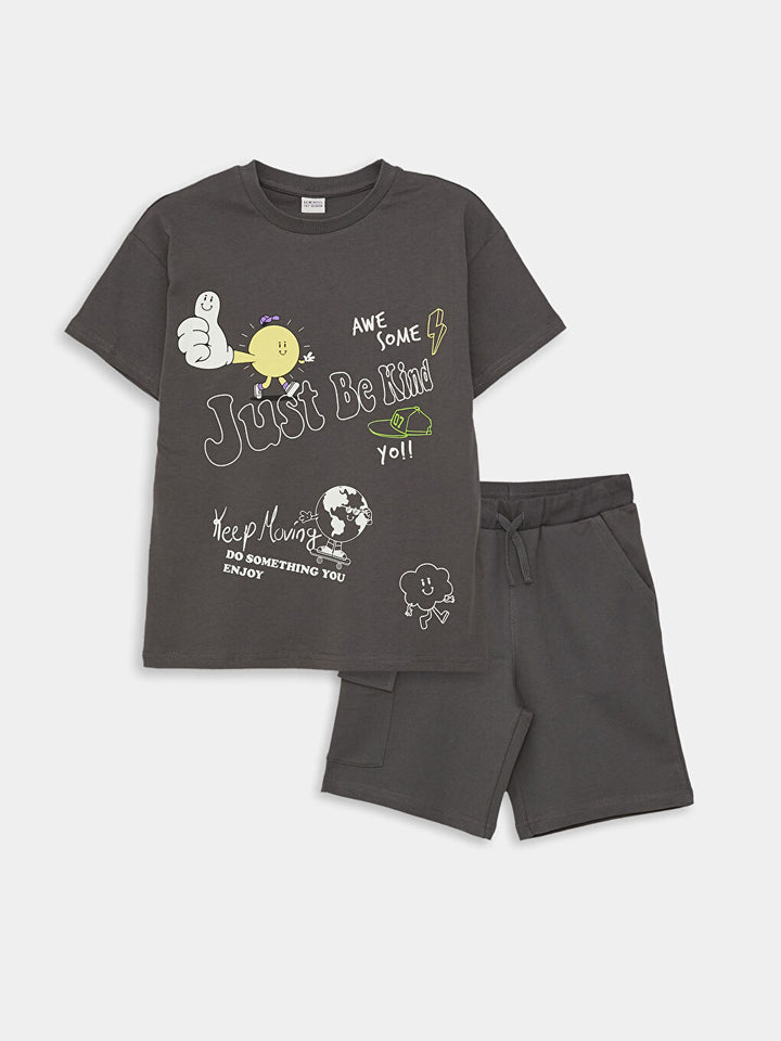 Crew Neck Printed Short Sleeve Boy T-Shirt & Bermuda
