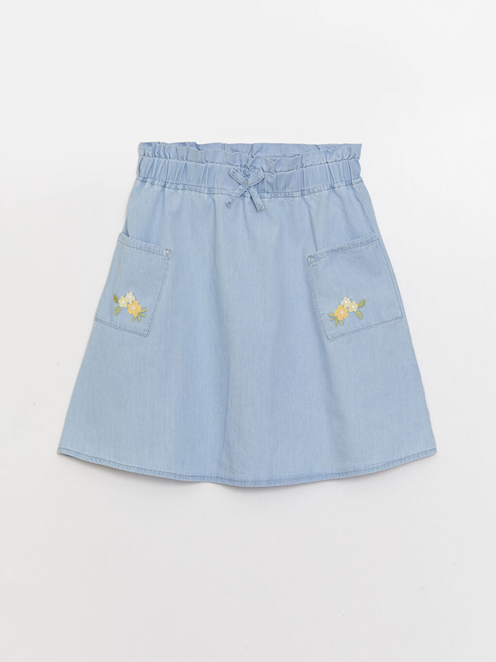 Elastic Waist Embroidered Girl Jean Skirt