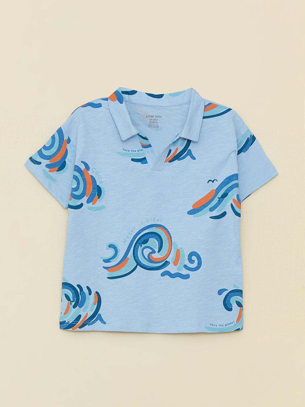 Blue Polo Collar Short Sleeved Printed Baby Boy T-Shirt And Shorts 2-Pack Set