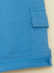Blue Polo Collar Short Sleeved Printed Baby Boy T-Shirt And Shorts 2-Pack Set