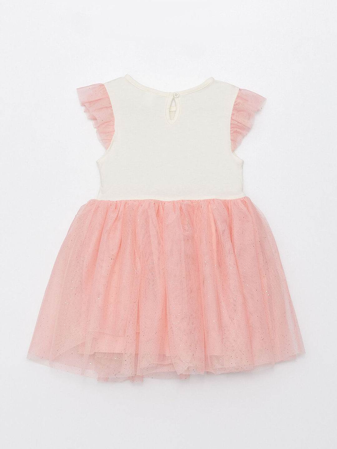 Ecru Crew Neck Short Sleeve Printed Baby Girl Dress