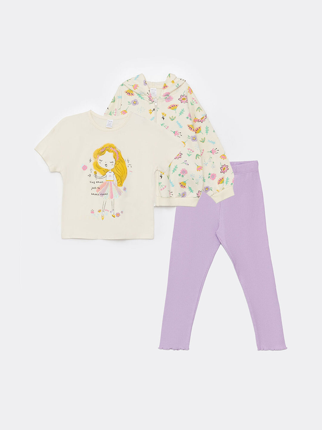 Crew Neck Short Sleeve Printed Baby Girl 3-Piece Set
