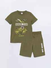 Crew Neck Printed Short Sleeve Boy T-Shirt and Shorts