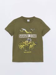 Crew Neck Printed Short Sleeve Boy T-Shirt and Shorts