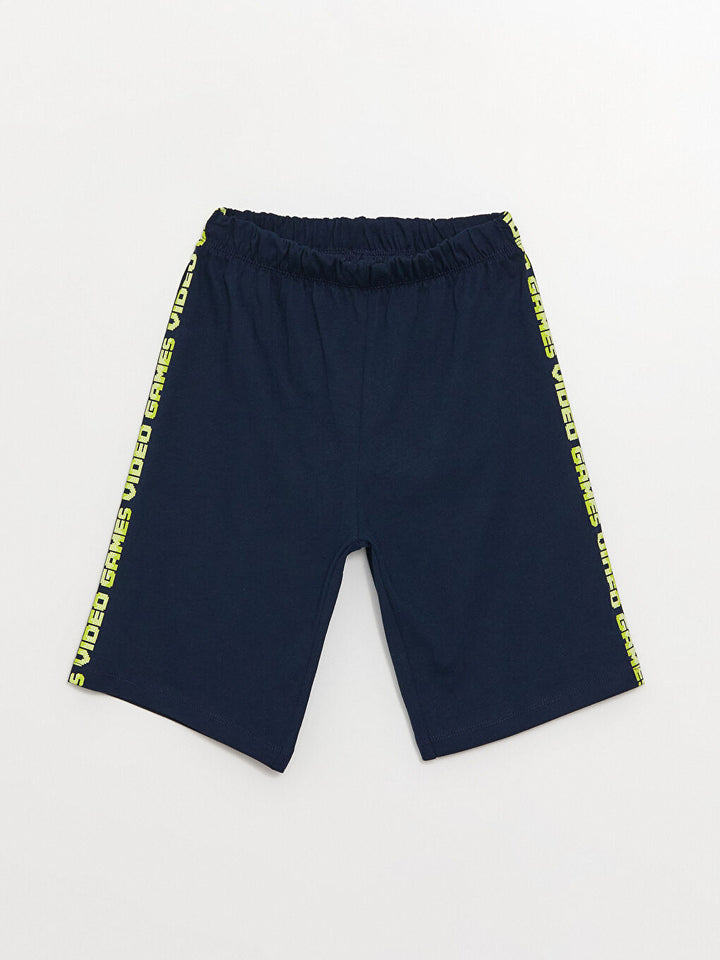Crew Neck Printed Short Sleeve Boys Shorts Pajamas Set