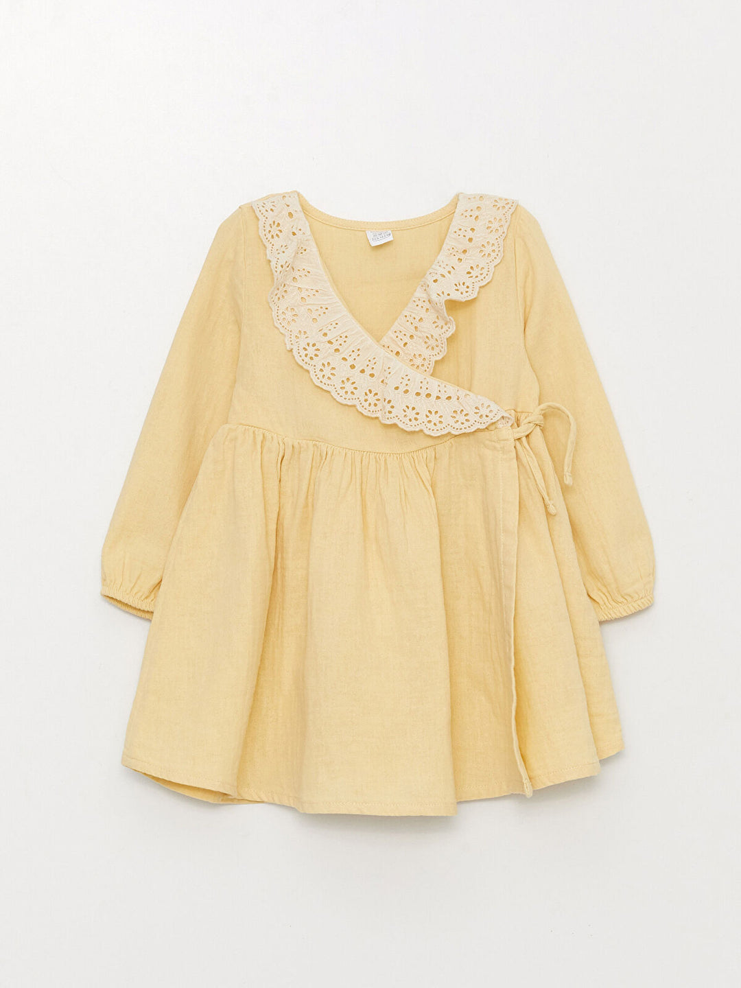 V Neck Long Sleeve Embroidery Detailed Baby Girl Dress