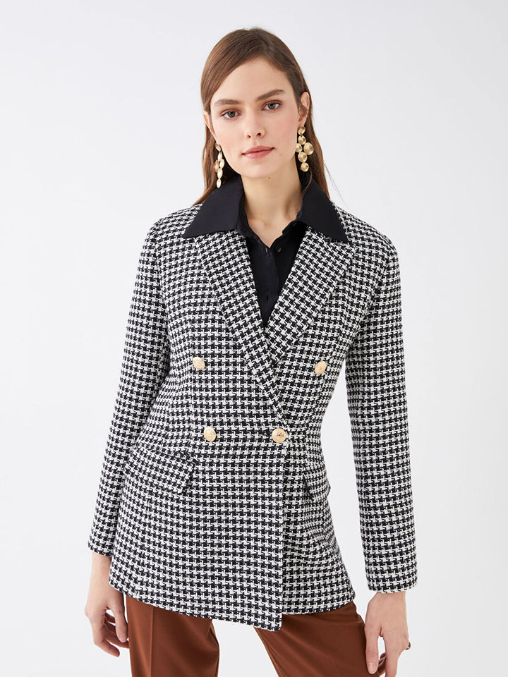 Crowbar Pattern Long Sleeve Women Blazer Jacket