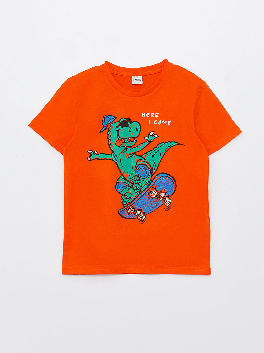 Orange Crew Neck Printed Short Sleeve Boy T-Shirt