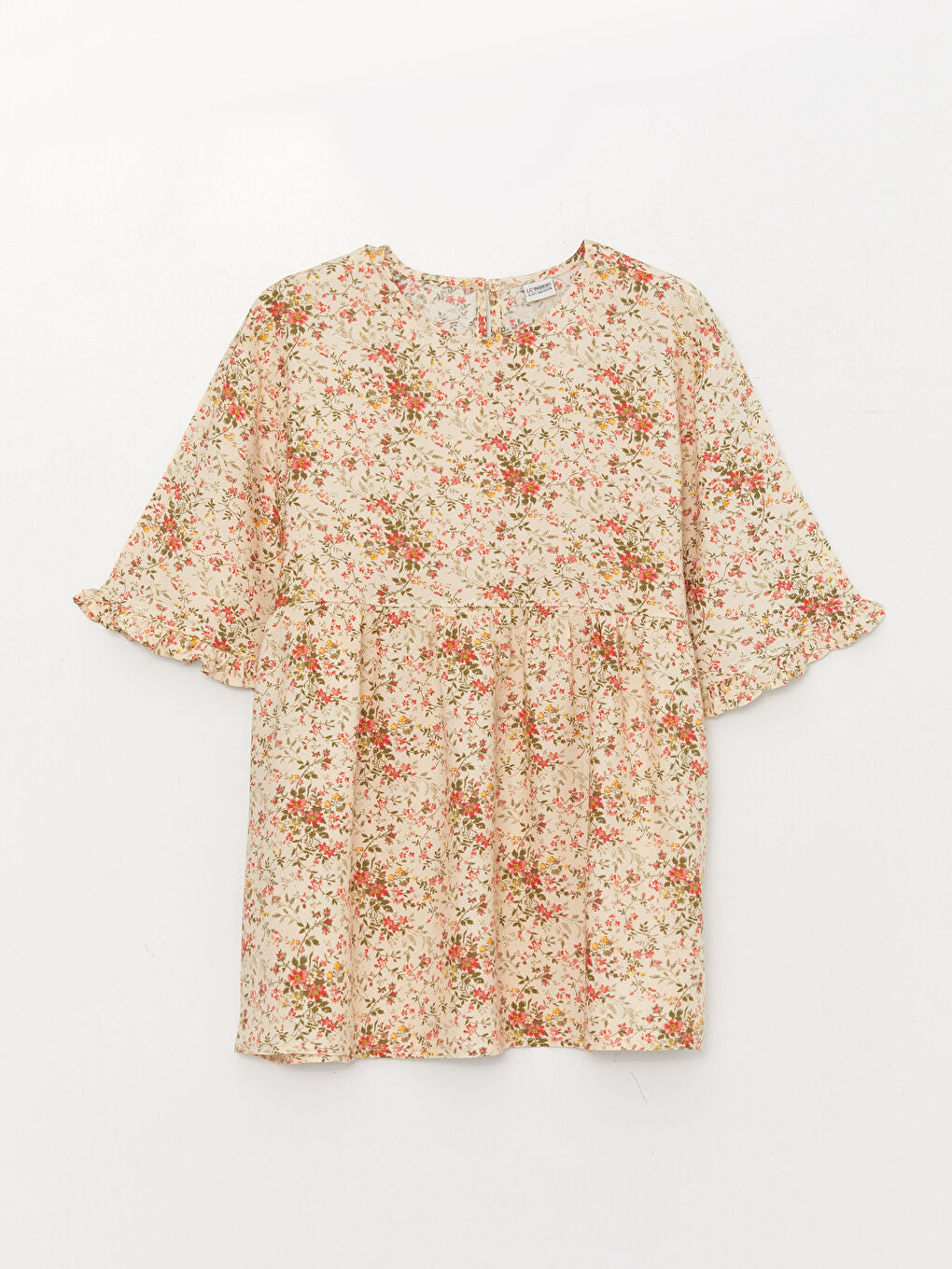 Crew Neck Patterned Short Sleeve Girls Blouse