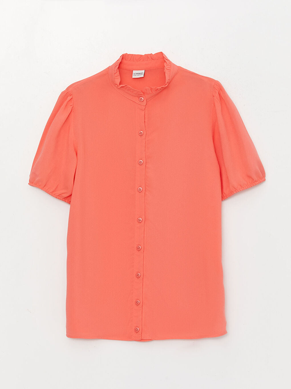 High Collar Basic Short Sleeve Girl Shirt