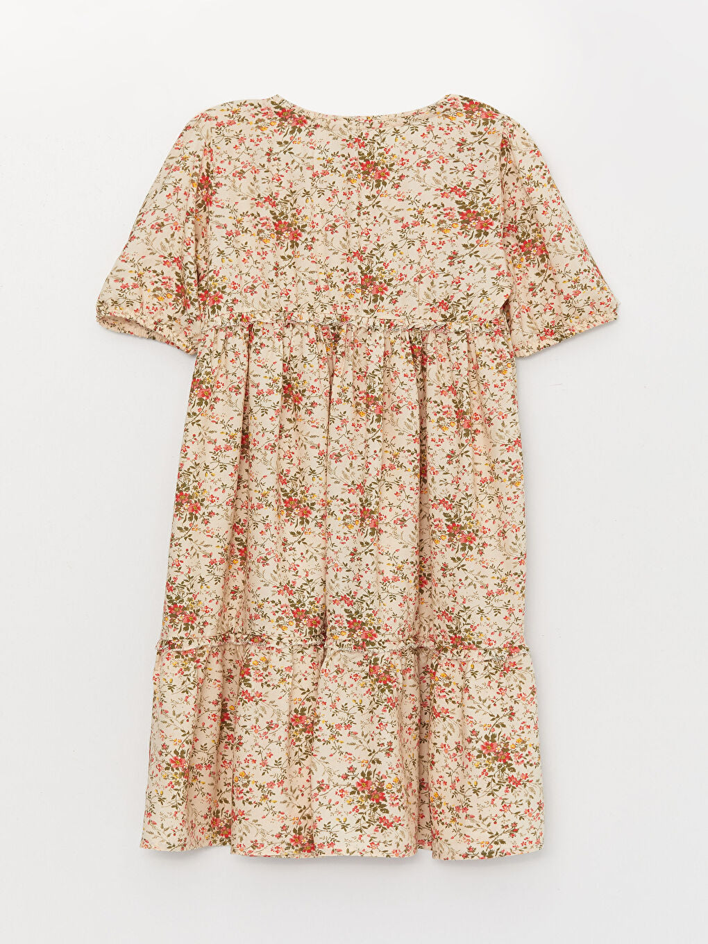 Crew Neck Patterned Short Sleeve Girls Dress