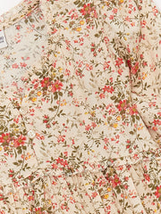 Crew Neck Patterned Short Sleeve Girls Dress