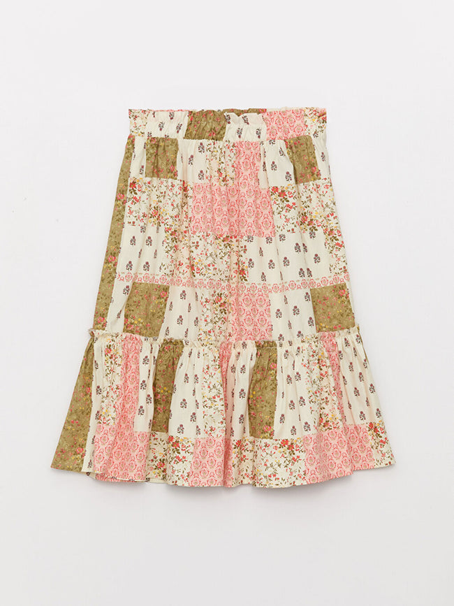 Elastic Waist Patterned Girl Skirt Hover Image