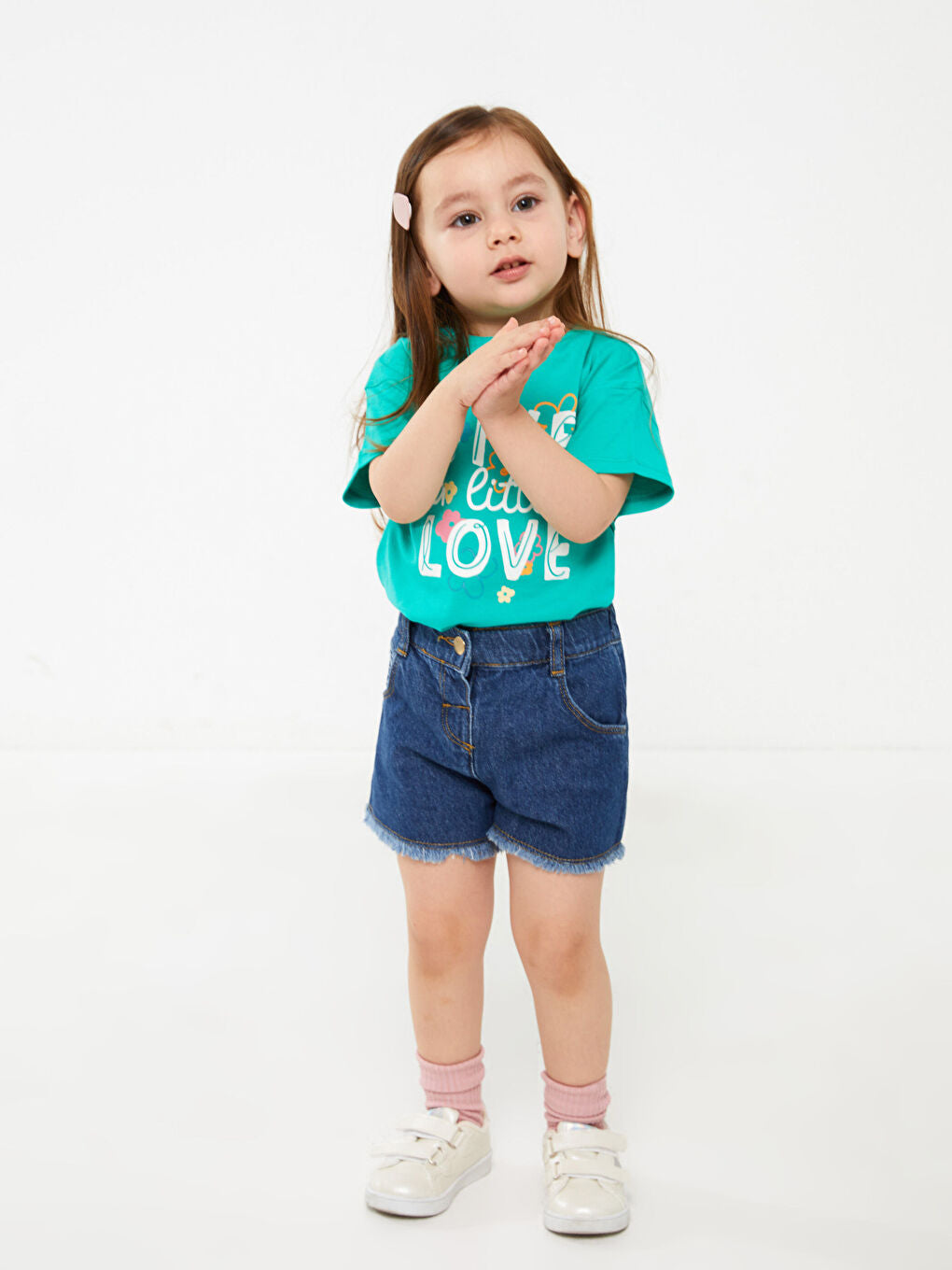 Embroidery Detailed Baby Girl Jean Shorts