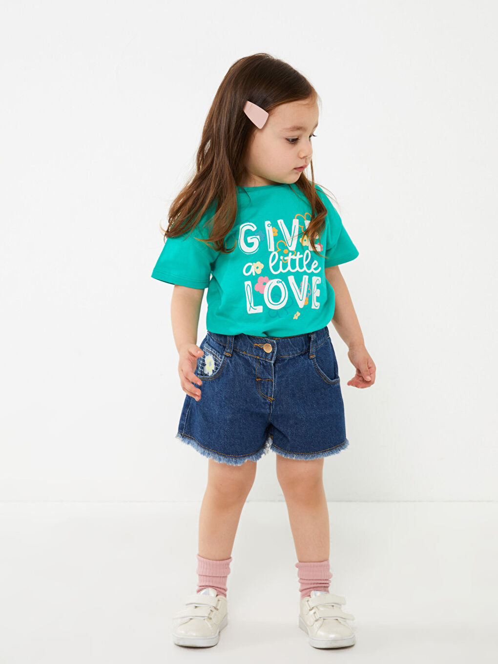 Embroidery Detailed Baby Girl Jean Shorts