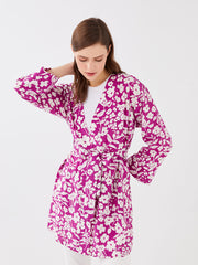 Purple Shawl Collar Floral Long Sleeve Oversize Women Kimono
