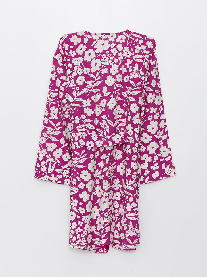 Purple Shawl Collar Floral Long Sleeve Oversize Women Kimono