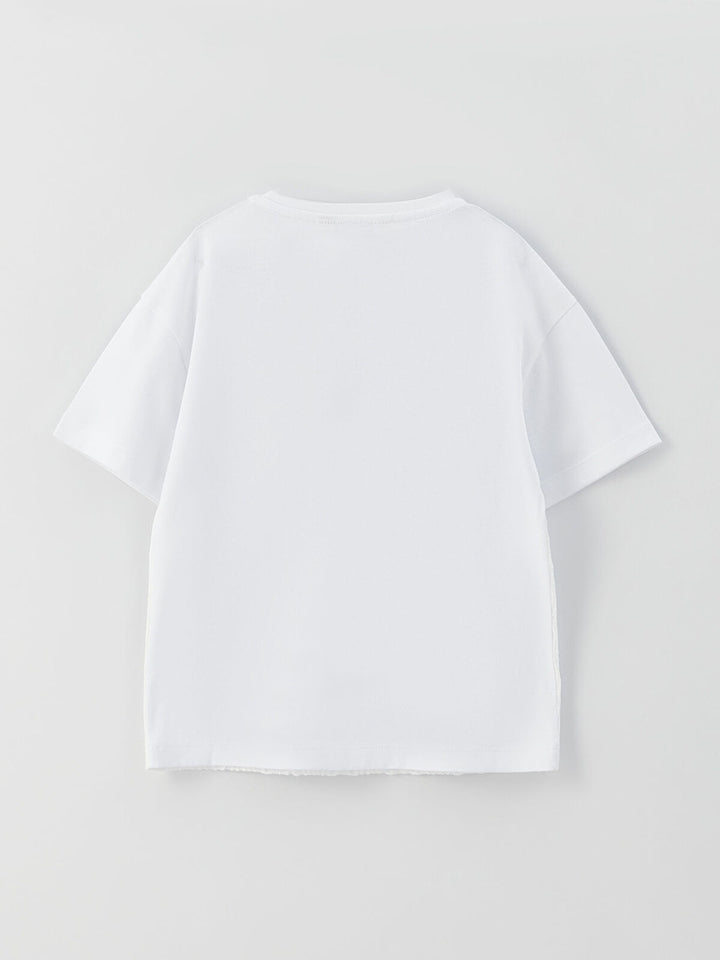 White Crew Neck Lace Detailed Short Sleeve Girls T-Shirt