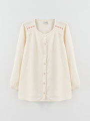 تونيك بناتي موسلين مطبوع بأكمام طويلة ورقبة دائرية