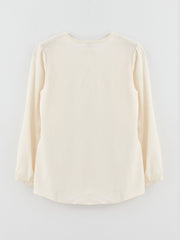 تونيك بناتي موسلين مطبوع بأكمام طويلة ورقبة دائرية