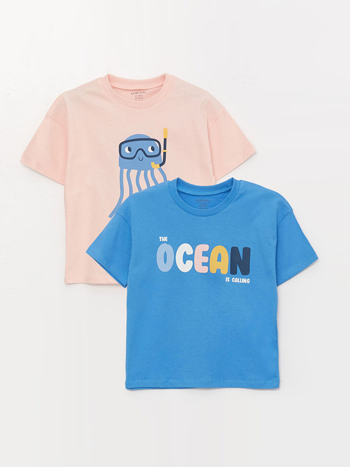 Crew Neck Short Sleeve Printed Baby Boy T-Shirt 2-Pack