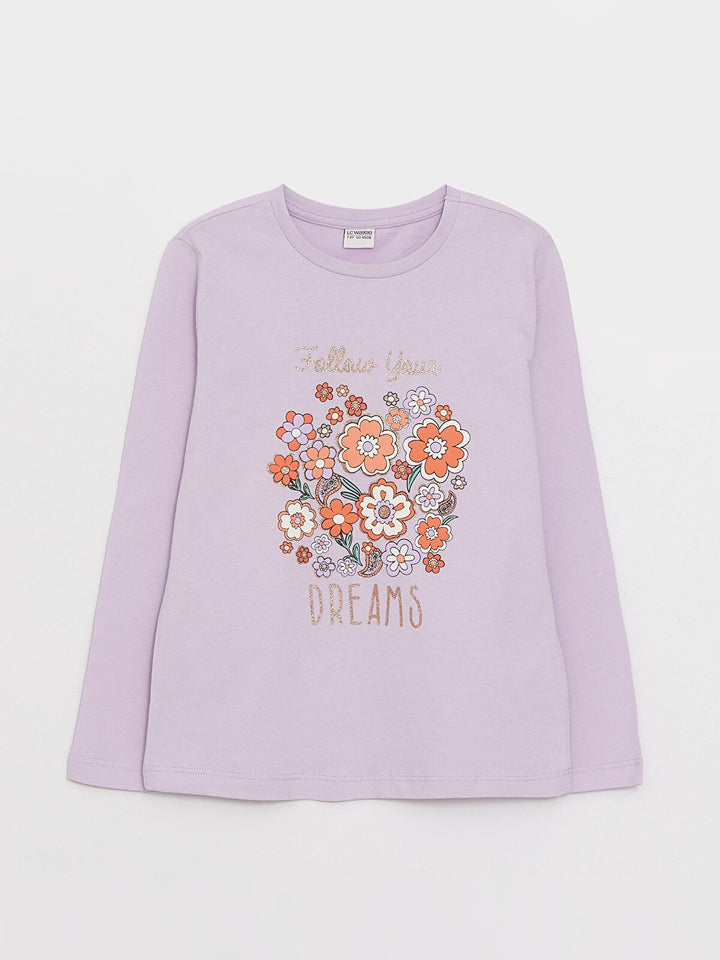 Crew Neck Printed Long Sleeve Girls T-Shirt