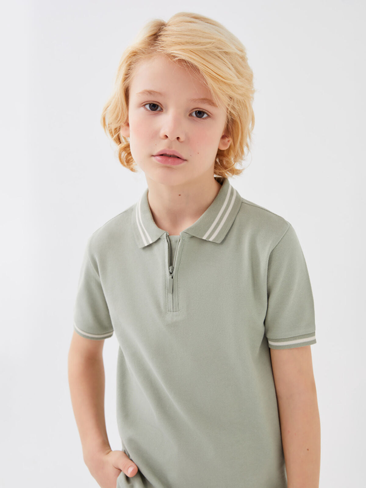 Green Basic Polo Neck Short Sleeve Boy T-Shirt