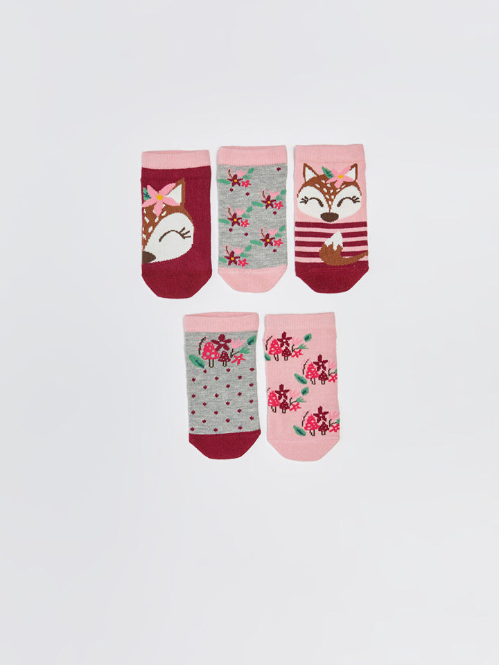 Patterned Girls Booties Socks 5 Pack