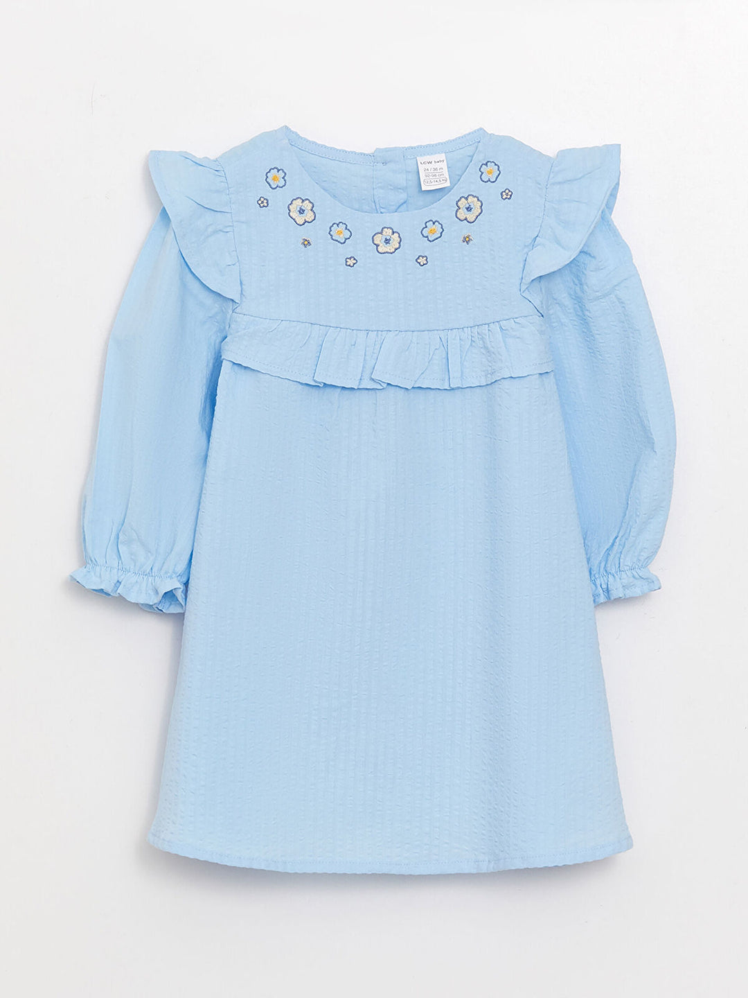 Crew Neck Long Sleeve Embroidery Detailed Baby Girl Dress