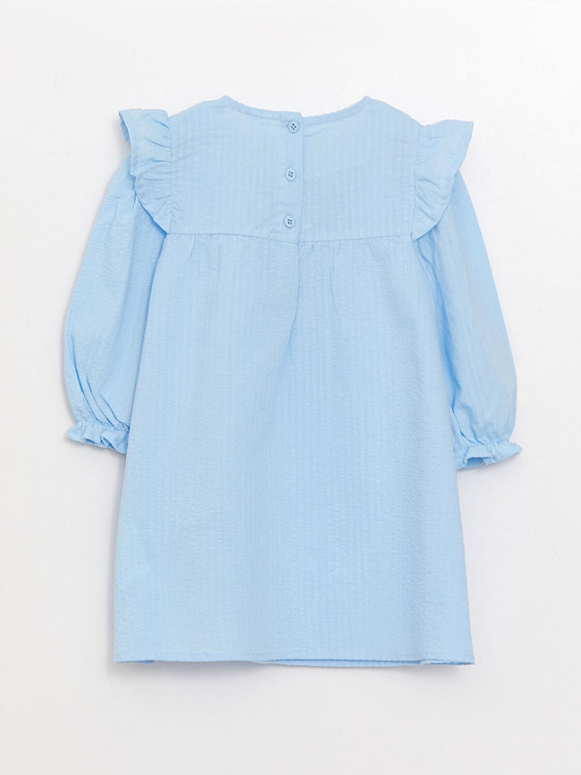 Crew Neck Long Sleeve Embroidery Detailed Baby Girl Dress Main Image