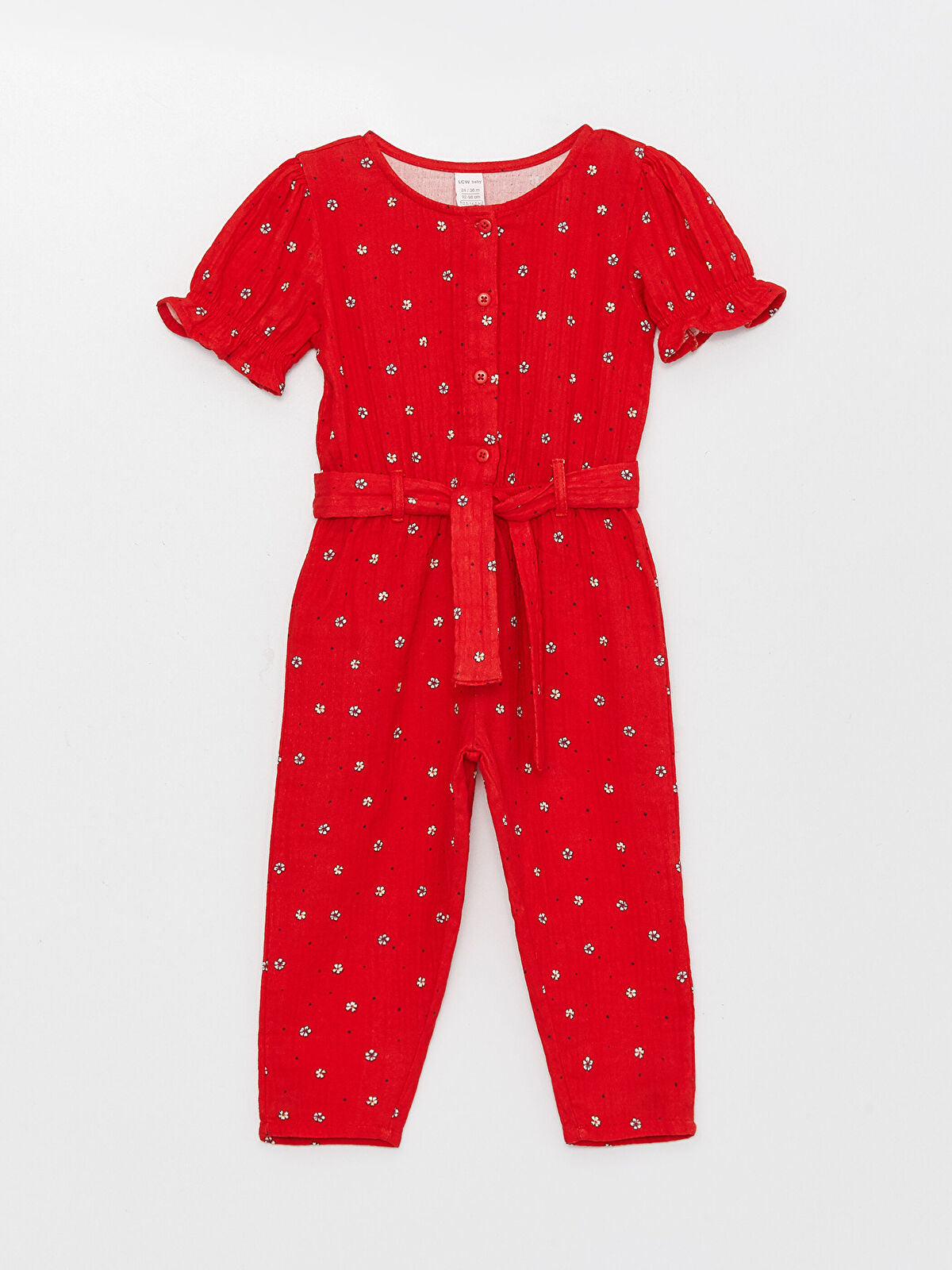 Red Crew Neck Patterned Baby Girl Rompers