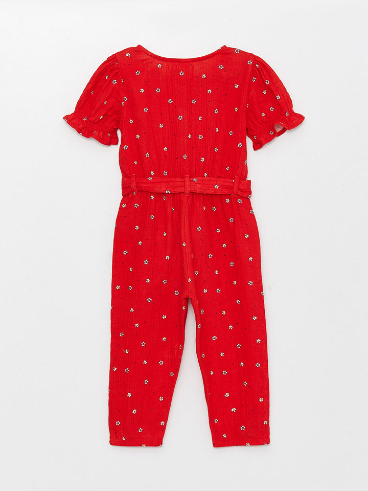 Red Crew Neck Patterned Baby Girl Rompers