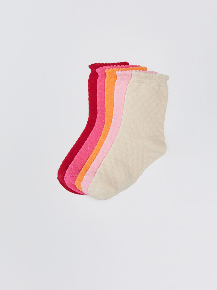 Self Patterned Girls Socks 5 Pack