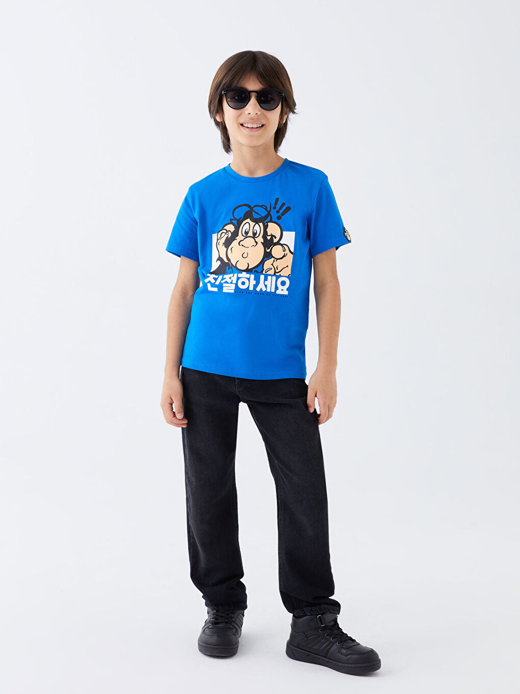 Crew Neck Nostalgic Monkey Printed Short Sleeve Boy T-Shirt