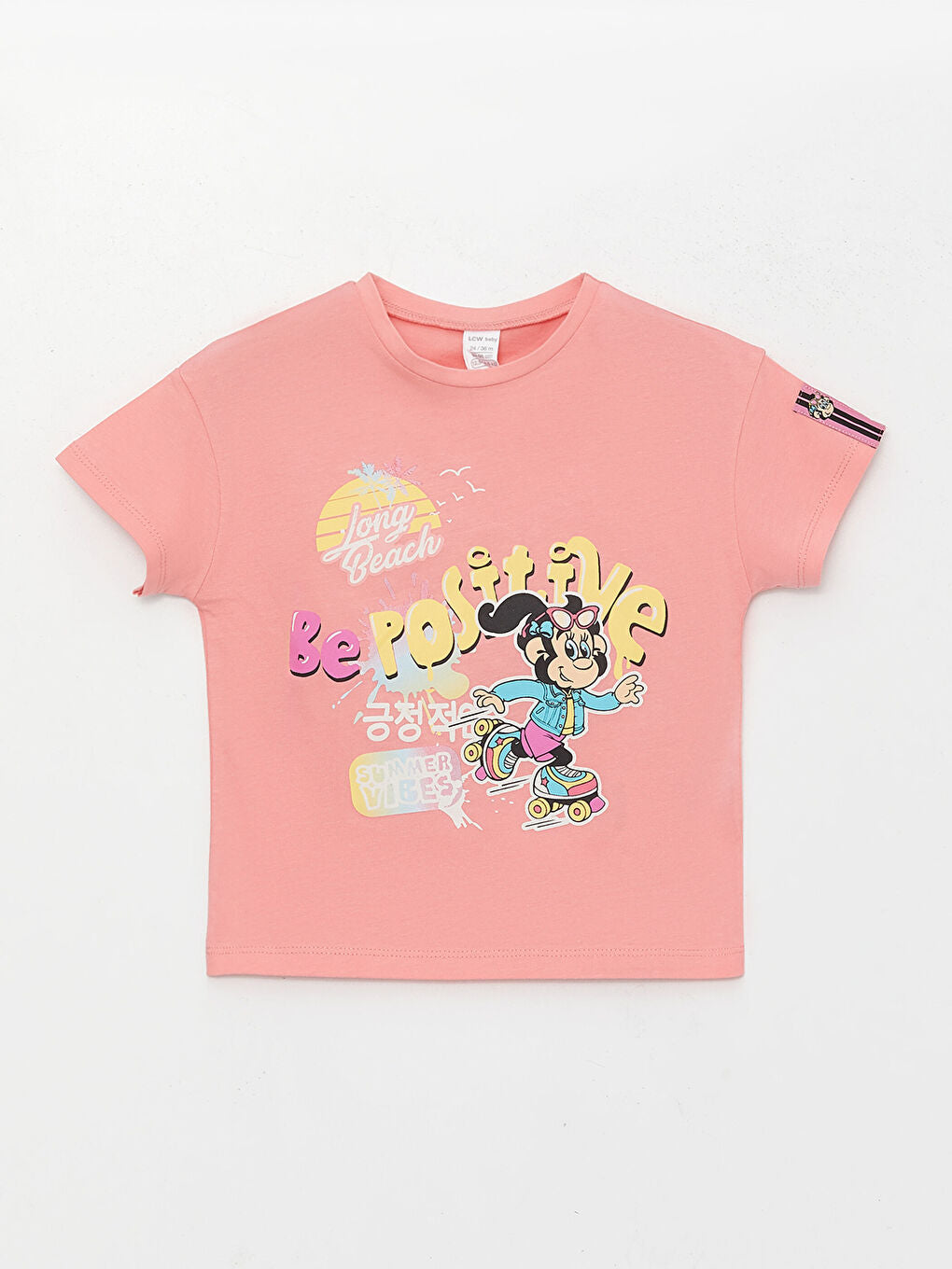 Crew Neck Short Sleeve Nostalgic Monkey Printed Baby Girl T-Shirt