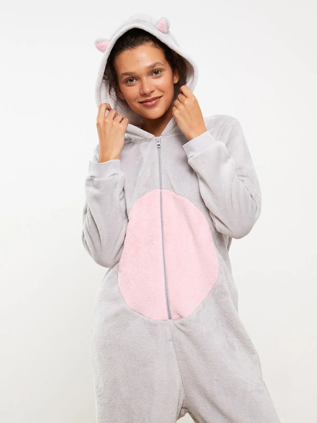 Women Plush Sleeping Bag With Hooded Embroidery Long Sleeve