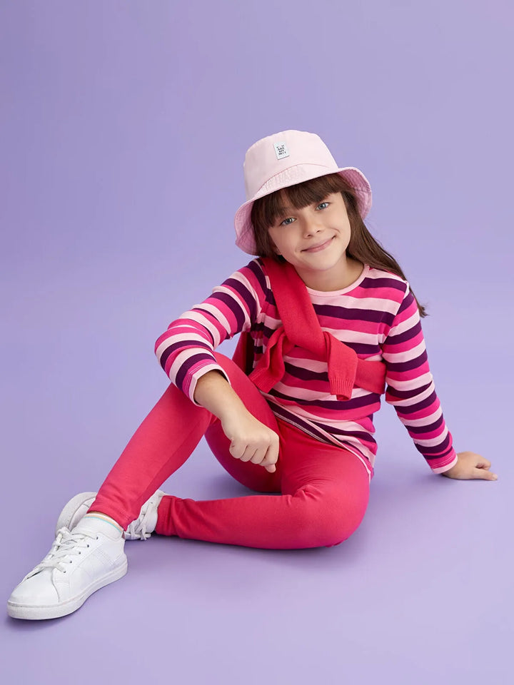 Crew Neck Striped Long Sleeve Cotton Girls T-Shirt