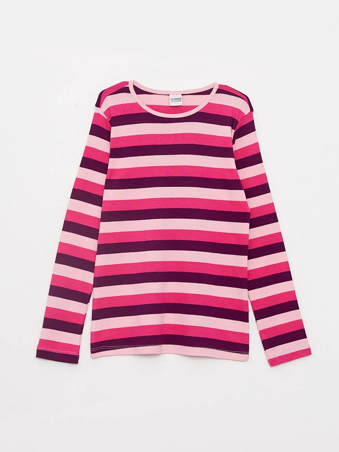 Crew Neck Striped Long Sleeve Cotton Girls T-Shirt