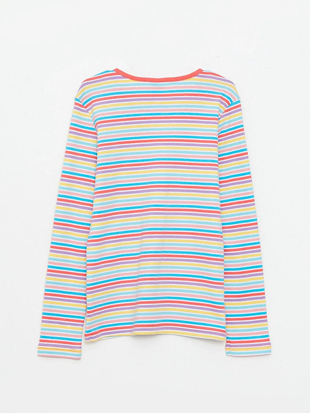 Crew Neck Striped Long Sleeve Cotton Girls T-Shirt