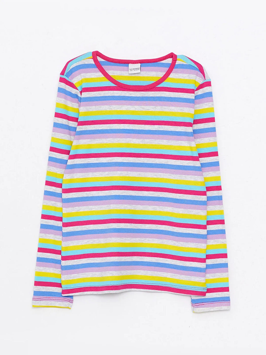 Crew Neck Striped Long Sleeve Cotton Girls T-Shirt