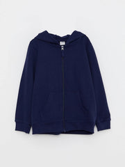 Hooded Basic Long Sleeve Girls Zippered Sweatshirt