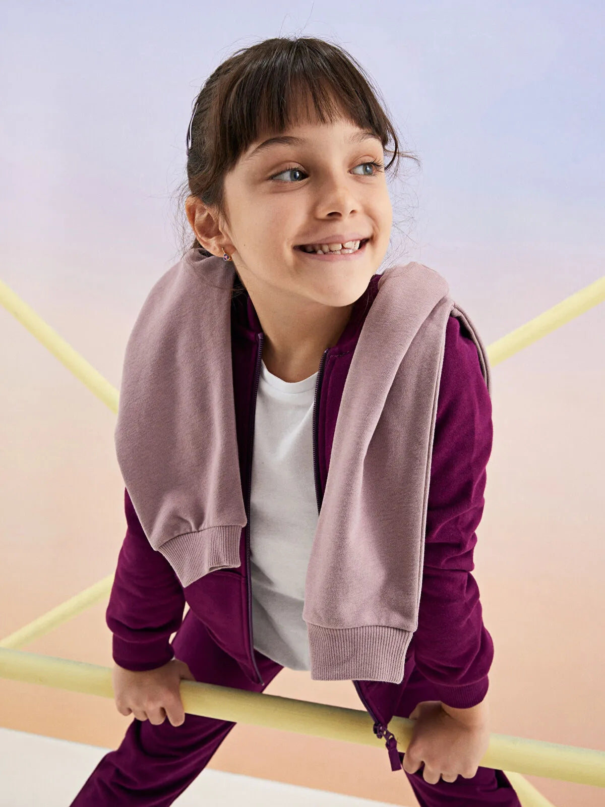 Hooded Basic Long Sleeve Girls Zippered Sweatshirt