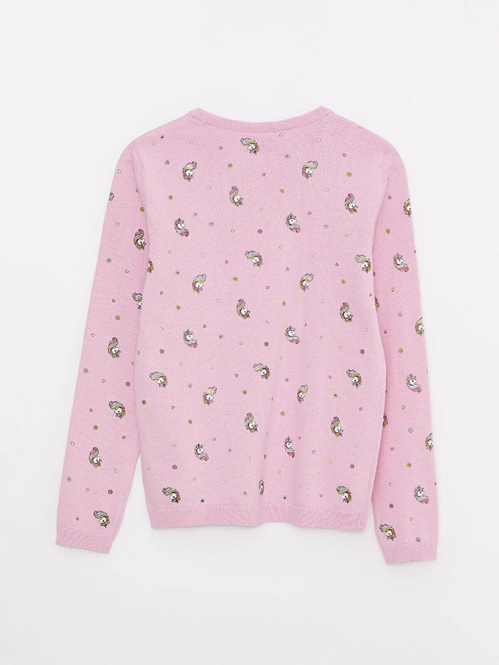 Crew Neck Patterned Long Sleeve Girls Knitwear Sweater