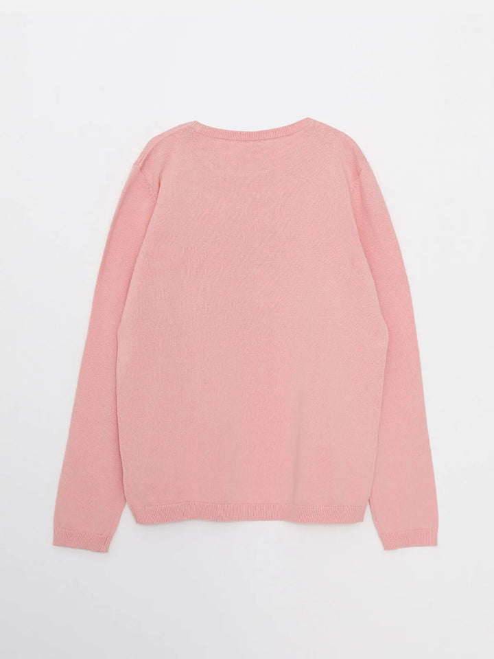 Crew Neck Printed Long Sleeve Girls Knitwear Sweater