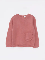 Crew Neck Long Sleeve Basic Baby Girls Knitwear Sweater
