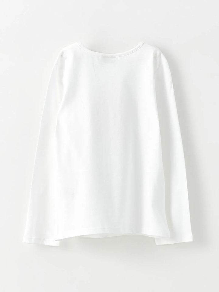 Crew Neck Printed Long Sleeve Cotton Girls T-Shirt