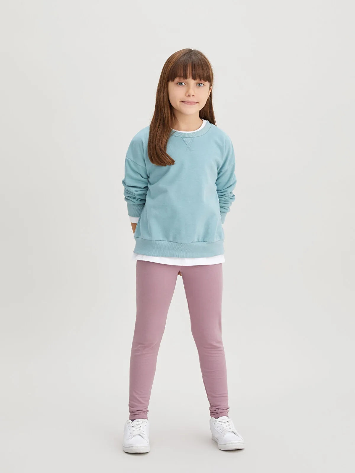 Crew Neck Basic Long Sleeve Girls Sweatshirt