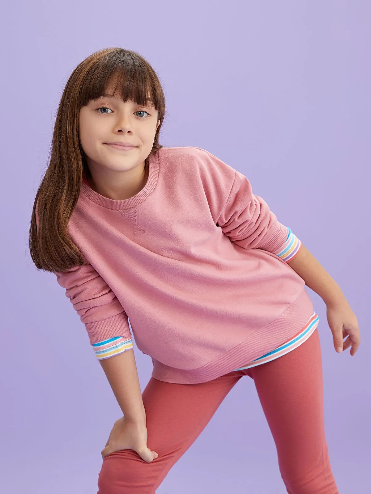 Crew Neck Basic Long Sleeve Girls Sweatshirt