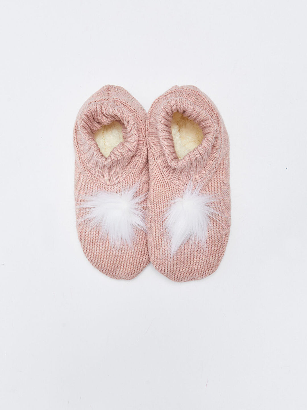 Plain Pompom Detailed Women Knitwear Home Socks