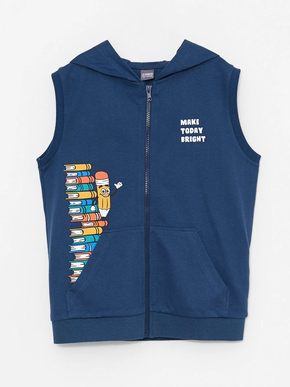 Hooded Printed Boy Zipper Vest